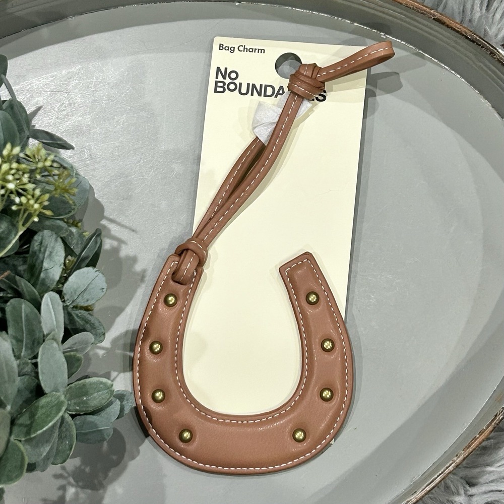 No Boundaries Brown Horseshoe Moto Bag Charm Studded Purse Accessory New